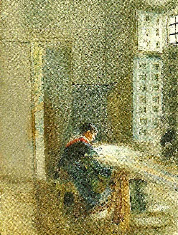 Anders Zorn interior av tapisserifabrik i madrid